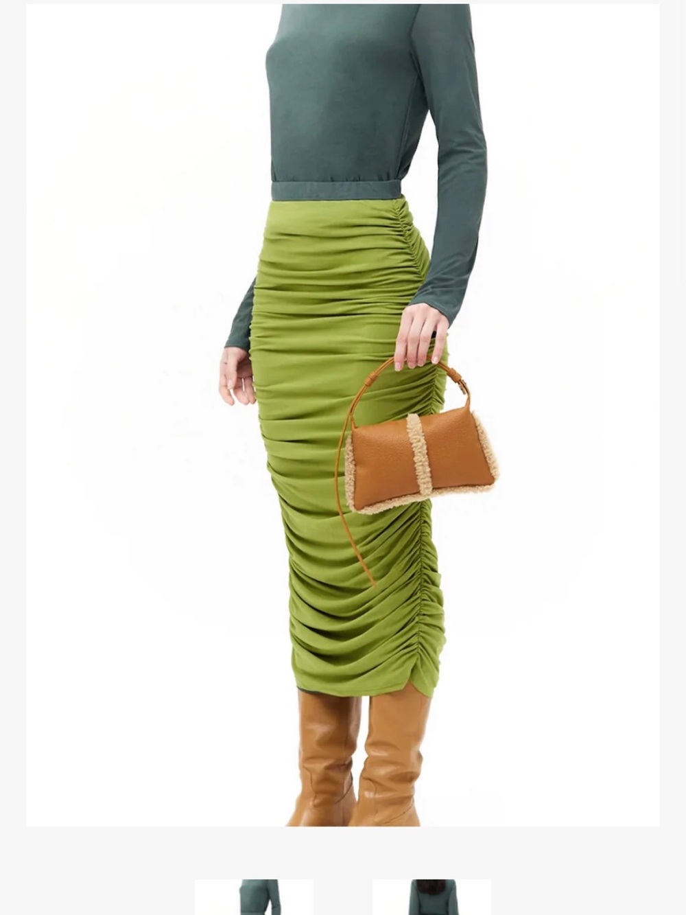 Simon Miller Olive Green Ruched Midi Skirt